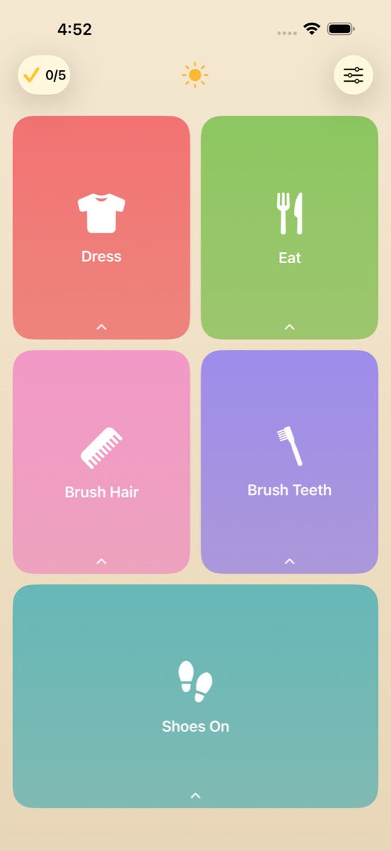 The morning chart with picture flaps for each task
