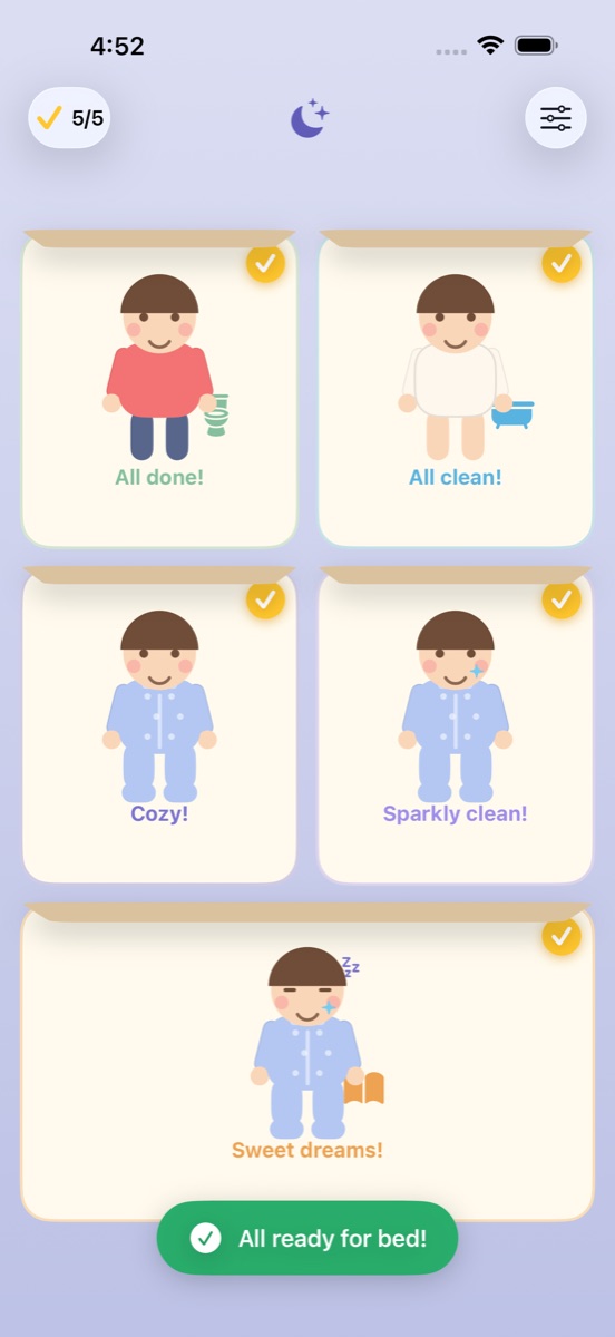 The night side of the chart with every task done