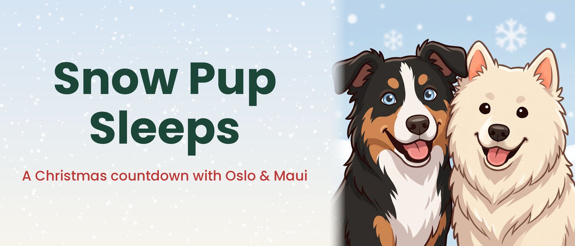 Oslo and Maui sitting together in the snow